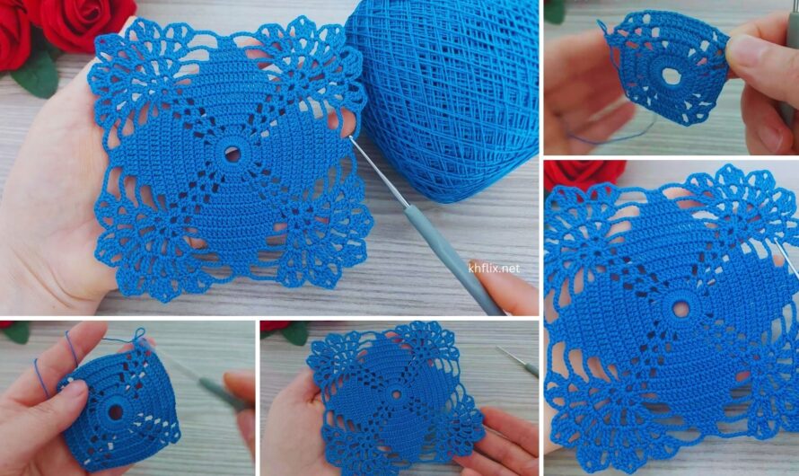 💙 How to Make a Stunning Square Crochet Flower Pattern in Blue Color