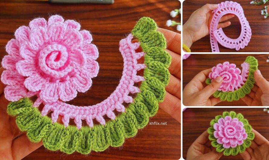 🌹 Easy Crochet Rose Flower with Pink and Green Color