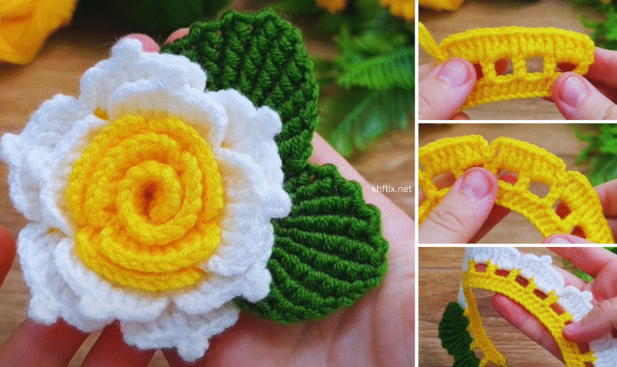 3D very easy 3-color gorgeous crochet rose model explanation