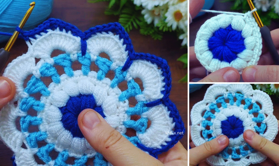 🌸 Easy Crochet Flower Coaster (in Blue)