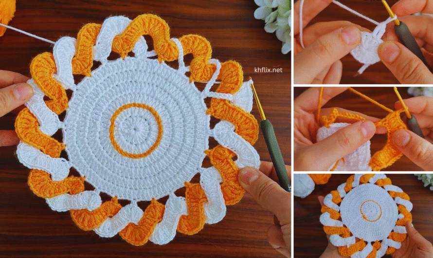 🧶 How to Make a Beautiful Crochet Coaster in Orange & White Color