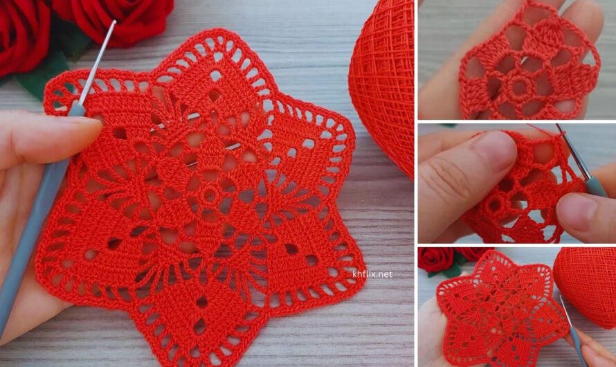 🌺 How to Make an Easy, Beautiful Doily Star Crochet Flower Pattern (Red Color)