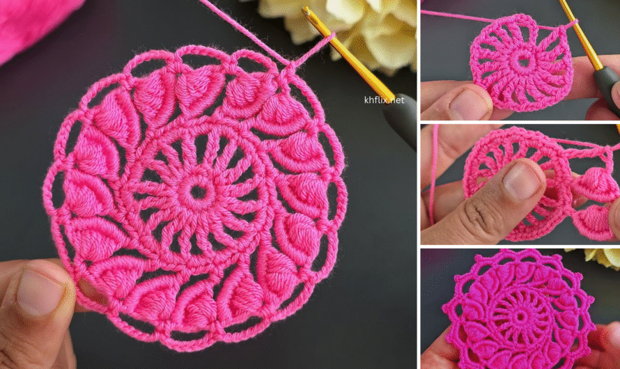🌸 How to Make a Doily Crochet Flower with Pink Yarn