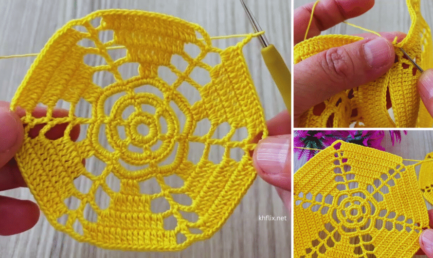 🧶🧶 Step-by-Step Pattern – Unique Crochet Yellow Square Motif