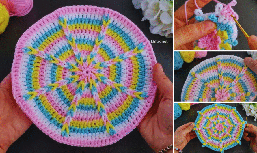 🧶 Beautiful Four-Color Crochet Coaster (Step-by-Step)