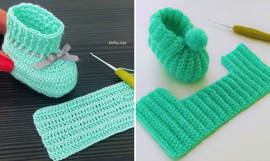 🧶 EASY Step-by-Step Crochet Baby Shoe Pattern – In Green Color