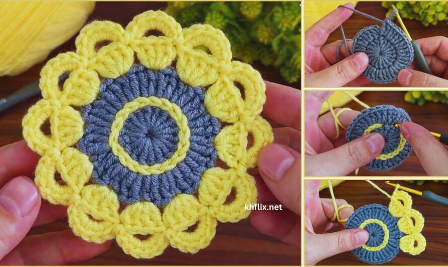 🌸🌸 Crochet 3D Flower Coaster – Yellow Color | Tutorial Pattern