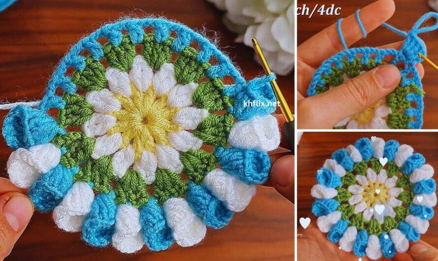 🌸 How to Crochet a Flower Cup Coaster Motif (Striped Design)