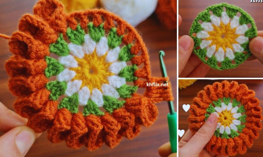🧶 How to Crochet a Beautiful 4-Color Cup Coaster – Step-by-Step