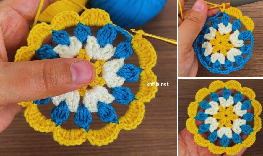 🌸 How to Make a Beautiful Crochet Table Runner Flower (Three-Color)