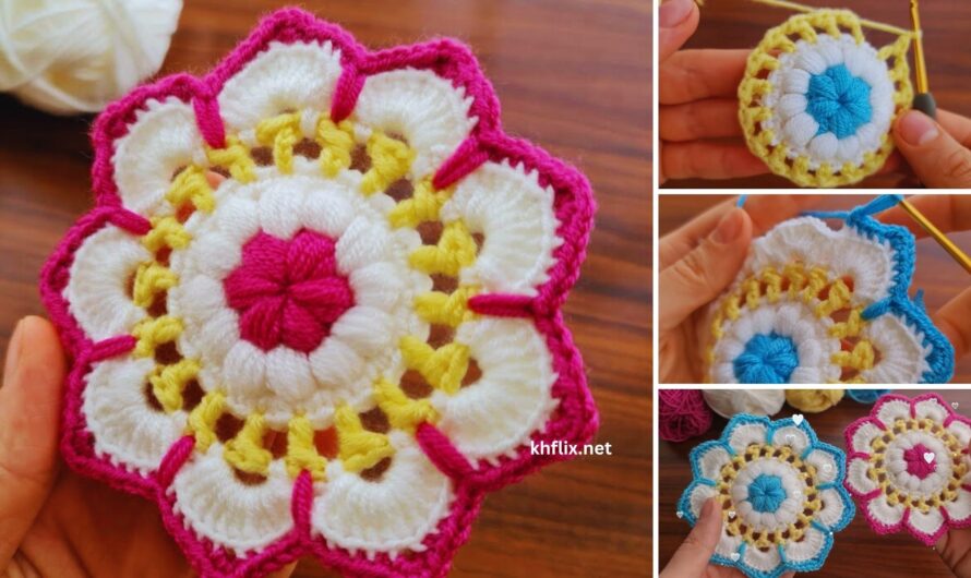 🌸 Beautiful Crochet Coaster Flower – Three Colors