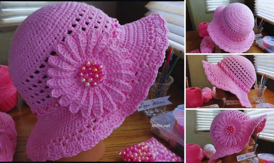 🌸👒 Beautiful Crochet Sparkly Summer Sun Hat (Pink)