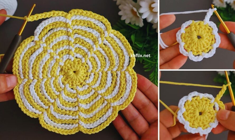 ☀🧿 How to Make a Very Easy Flower Coaster Motif with Two Colors – Step-by-Step Tutorial