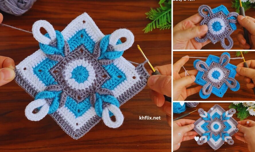 🧶 How to Make a Crochet Square Coaster Motif with Three Colors – A Step-by-Step Tutorial
