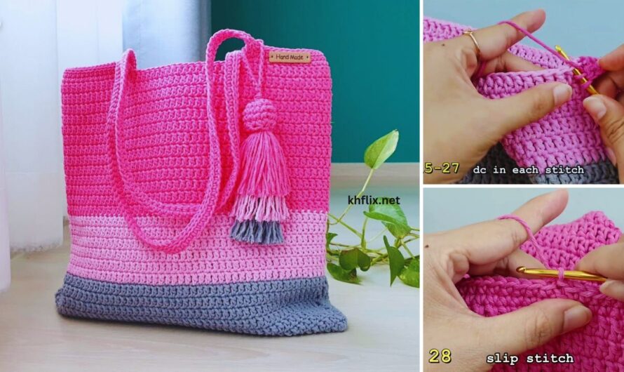 👜 Three-Color Crochet Tote Handbag – Full Tutorial