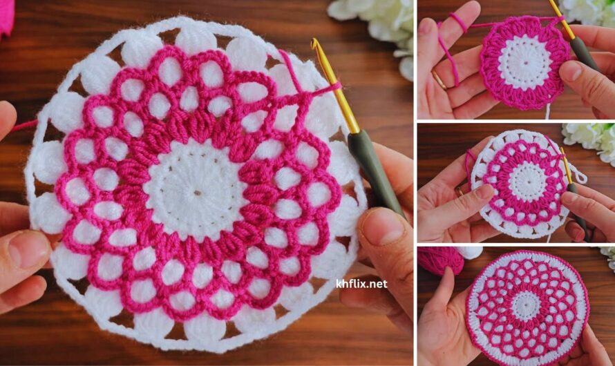 🌸 How to Crochet a Flower Supla Coaster Motif – Striped Design