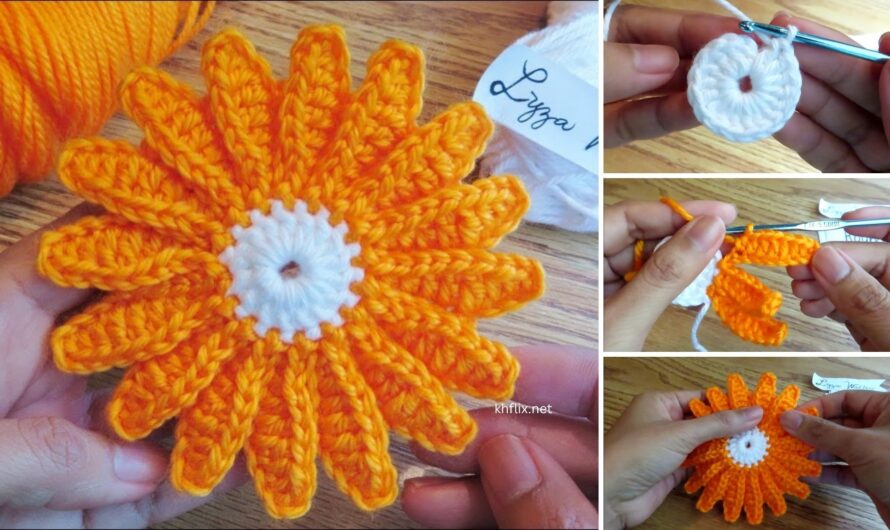 🌸 Crochet Square Motif – Daisy Flower with Pink Color