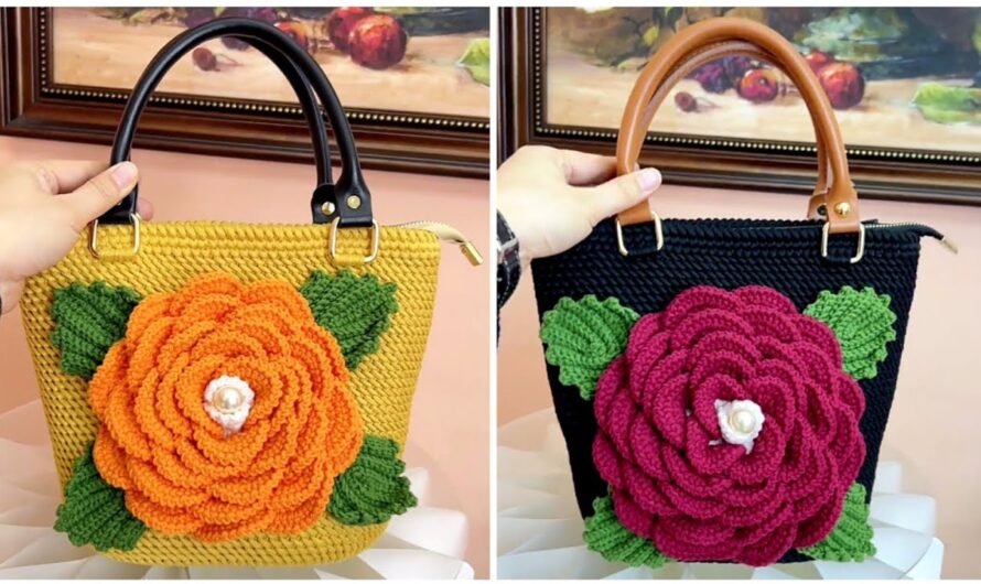 🌹 Beautiful Crochet Tote Bag with Large Rose Flower (Tutorial Stet by Step)