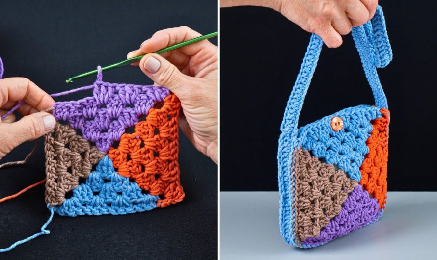 🧶👜 How To Crochet a 4-Coloured Granny Square Tote Bag