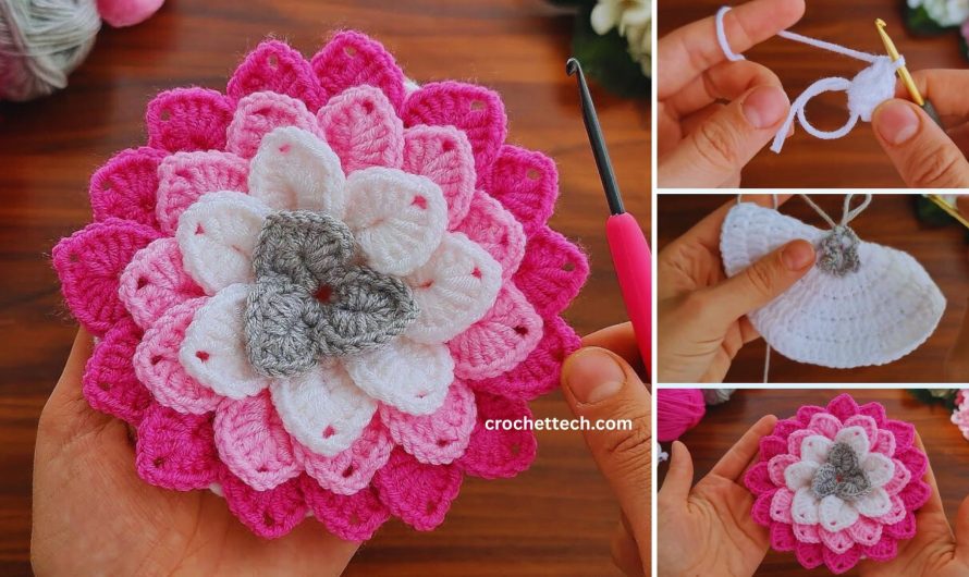 🌹 Easy Crochet Large Rose Flower – Step by Step for Beginners