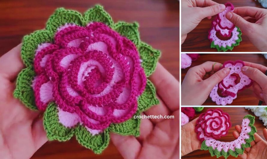 🌹 How to Make a Beautiful Crochet Rose Flower with Three Colors (Beginner-Friendly Guide)
