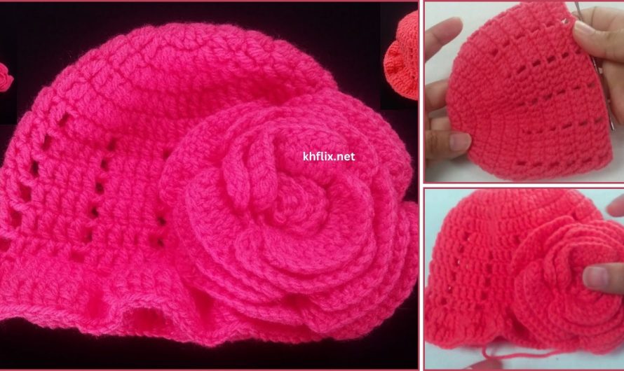 🎩👒 Beautiful Crochet Hat with a Large Rose Flower In Red – Full Tutorial