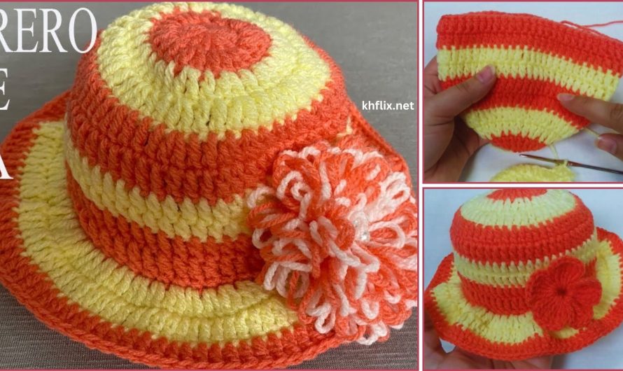 Crochet Hat with Flower in Stripe Colors – Full Tutorial👒👒