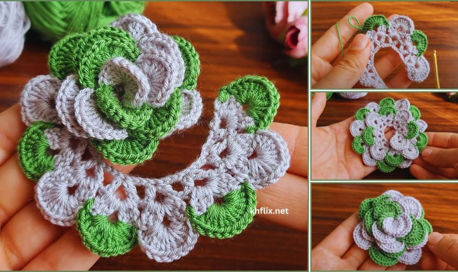 🌹 Easy Two-Color Crochet Rose Flower – Step by Step Tutorial