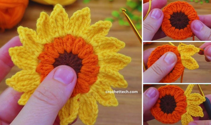 🌻 How to Crochet a 3D Sunflower with Three Colors