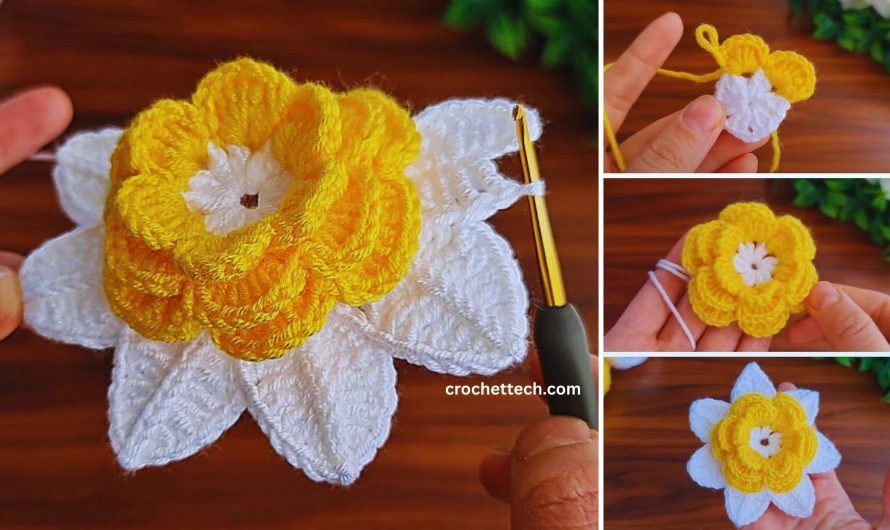 3D⚡Crochet Leaf Rose Flower 🌸🌿Crochet Leaf Rose Flower free Pattern