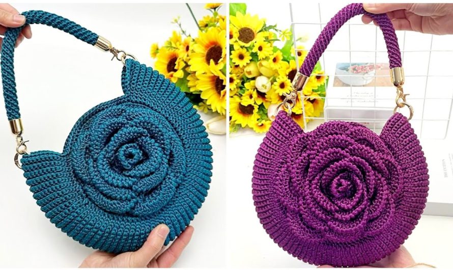 👜 Crochet Handbag with Large Rose Flower – Full Step-by-Step Guide