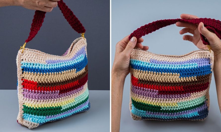 How to Make a Crochet Tote Bag with Striped Color – Beginner Tutorial👜👜🧵