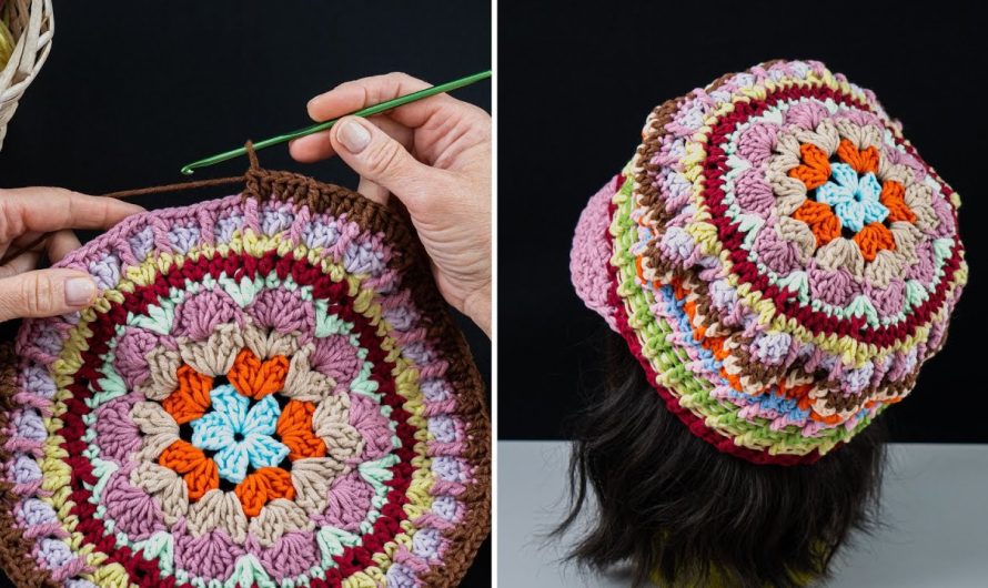 👒 Easy Multicolor Crochet Granny Squares Sun Hat – Step-by-Step Tutorial