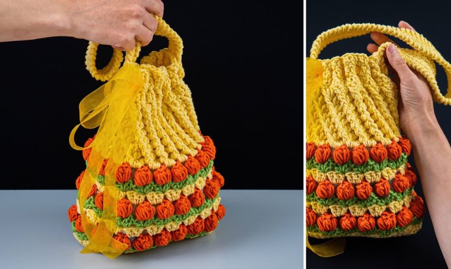 🍓🌸👜 How to Crochet a Strawberry Flower Tote Bag with Striped Color (Detailed Guide)