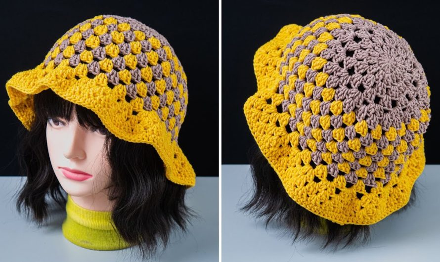 Easy Crochet Granny Square Summer Bucket Hat | Striped Color👒🧵