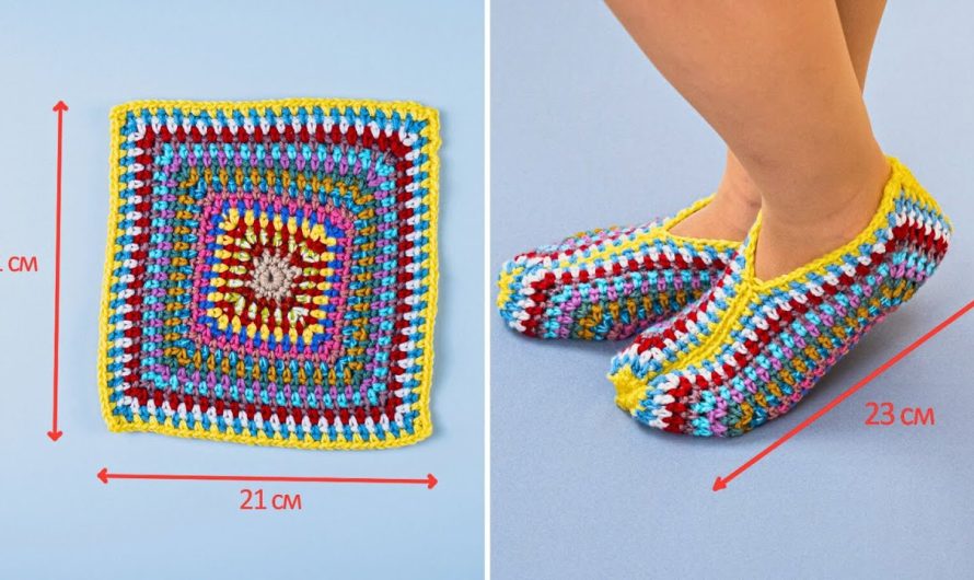 🩰🩰 How to Crochet Granny Square Slippers with Striped Color