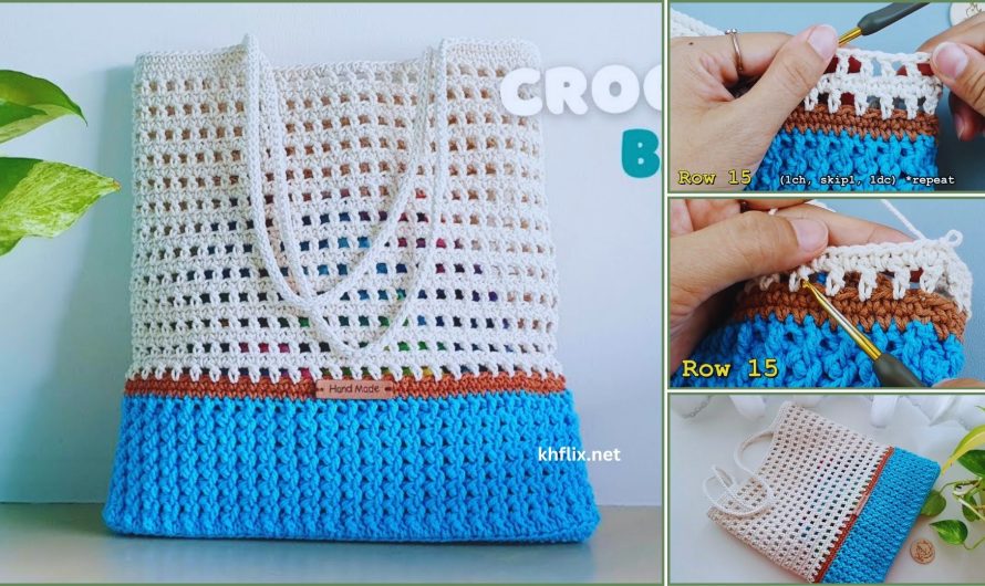 👜 How to Crochet a Colorful Tote Bag | Mixed Stitch + Mix Color |  Step-by-Step Pattern