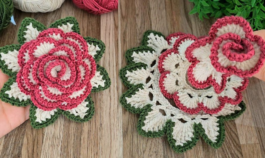 How to Crochet a 3D Rose with Leaves – Easy & Realistic Flower Tutorial (Step-by-Step) 🌹🍃