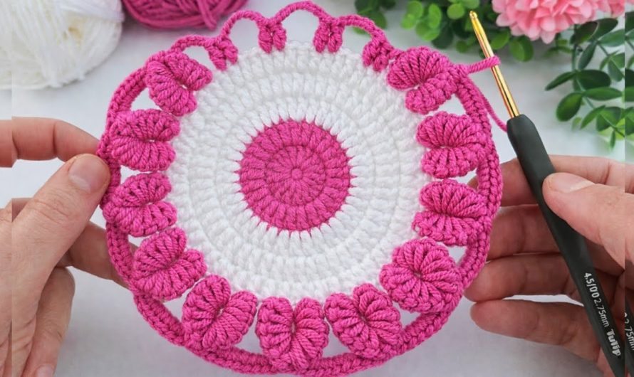 How to Easy Crochet Coaster with 3D Flowers 🌸