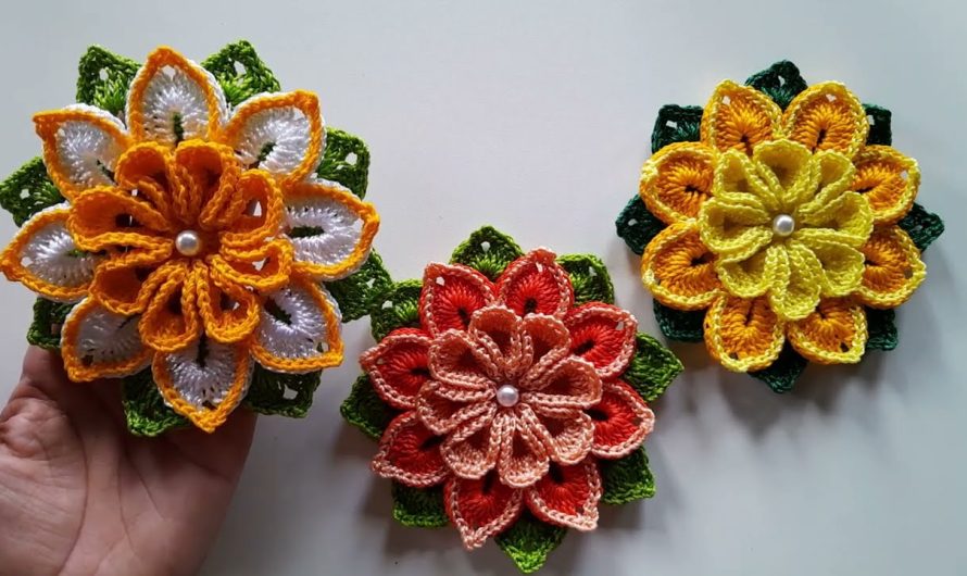Crochet flower for appliqué, step-by-step instructions, elegant molded flower 🌸