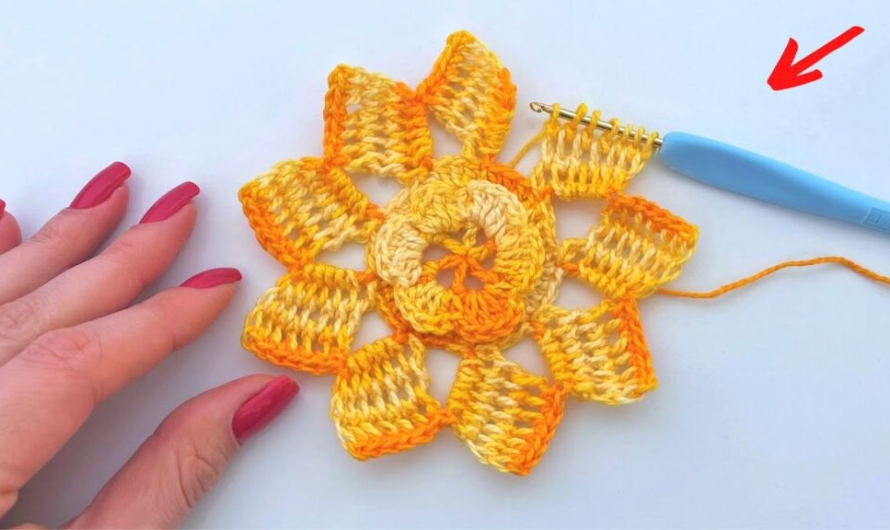 How to Crochet a Beautiful Sunflower Motif Coaster with Orange Color💖🌸🧶
