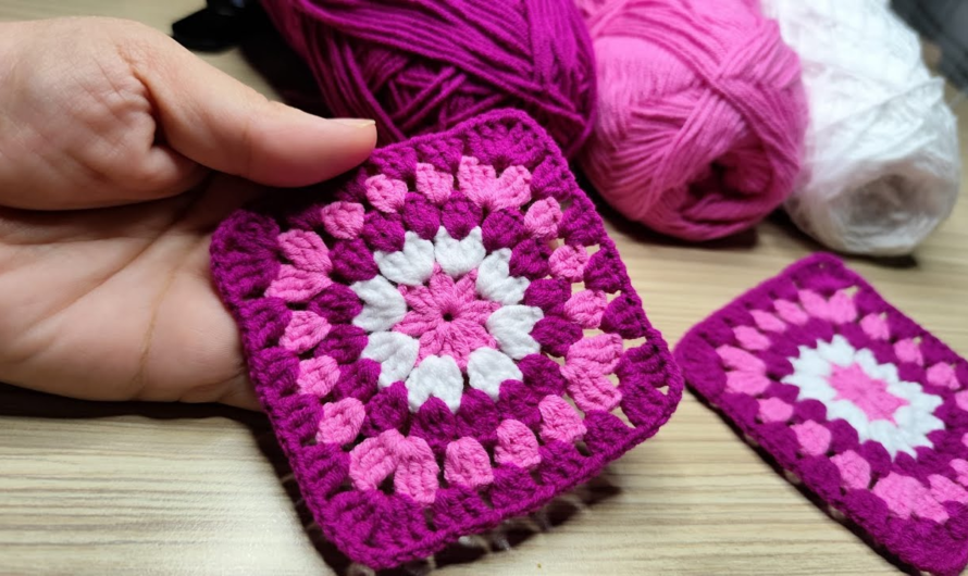 😍💕Purple Pink White Granny Square | Colorful Crochet Motif Tutorial