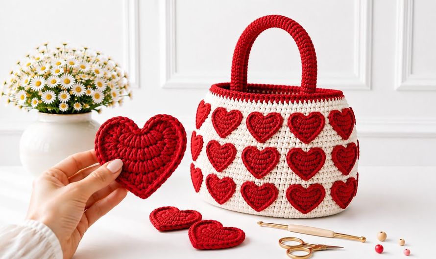 💖💕How to Crochet a Beautiful Heart Bag ❤️ | Easy Step-by-Step Crochet Basket Tutorial for Beginners