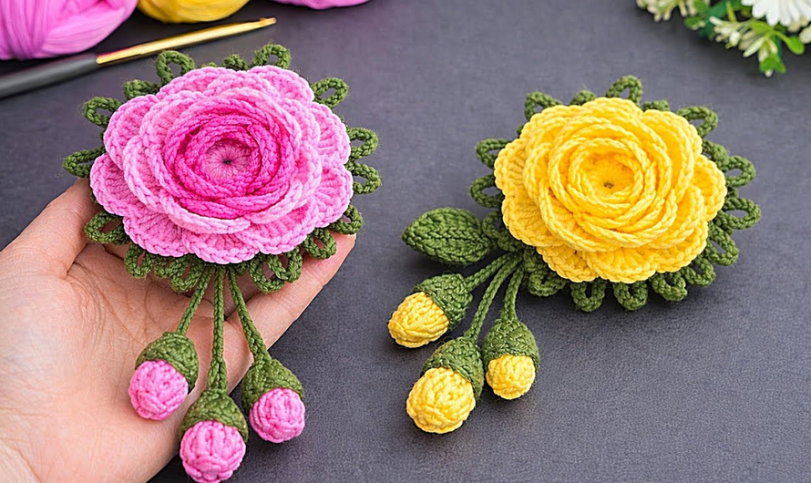 🌺😍Crochet Rose with Buds and Leaves 🌿 Fast, Easy and Profitable