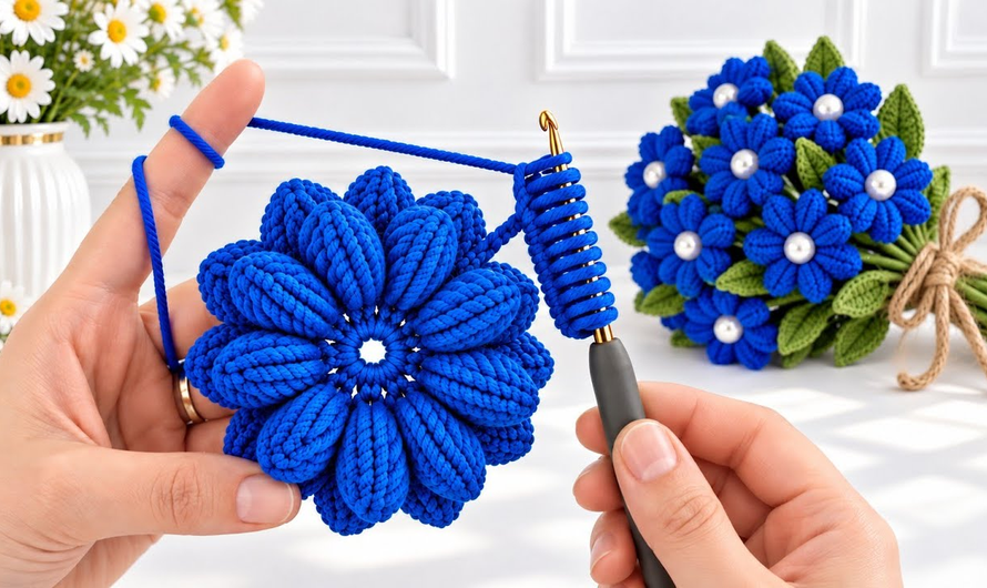 🌸💕How to Crochet a Stunning Tunisian Flower for Blankets & Bags👜