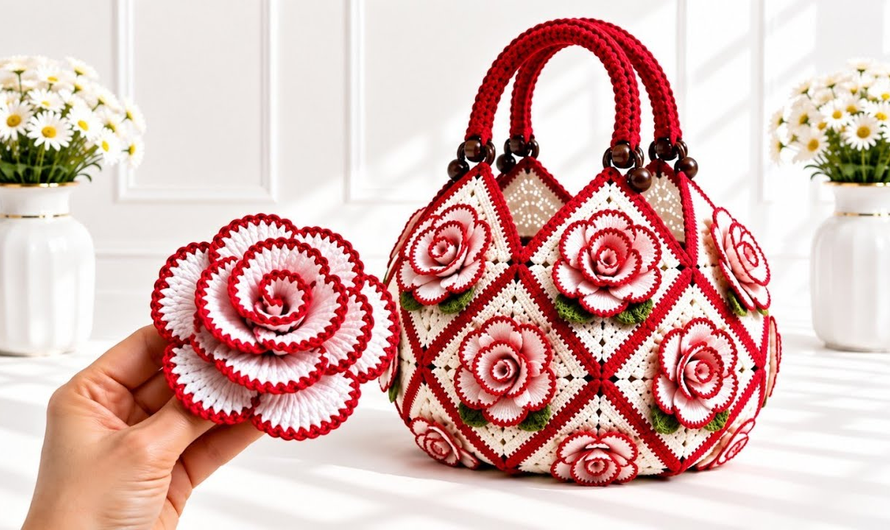 👜🌺🌹Easy Crochet Flower Bag | Beautiful 3D Crochet Bag Tutorial