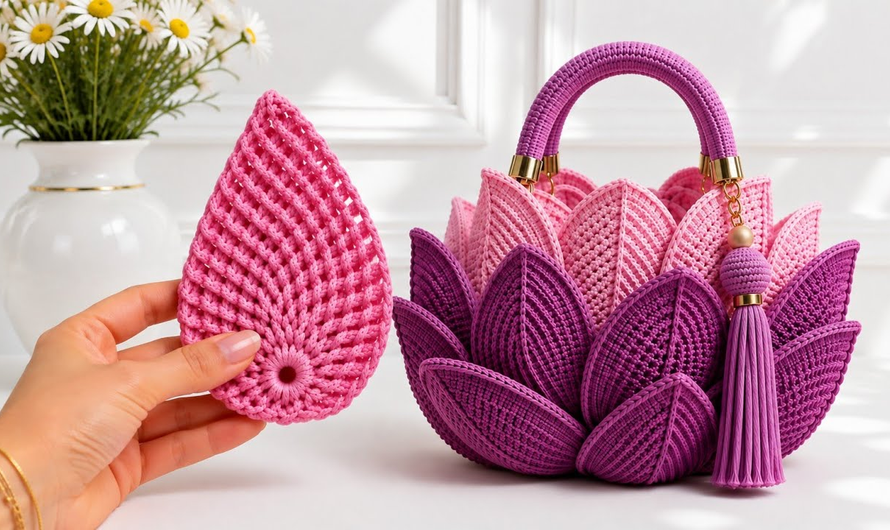 💕🌸How to Crochet a Stunning Lotus Flower & Leaf Bag Step-by-Step💕