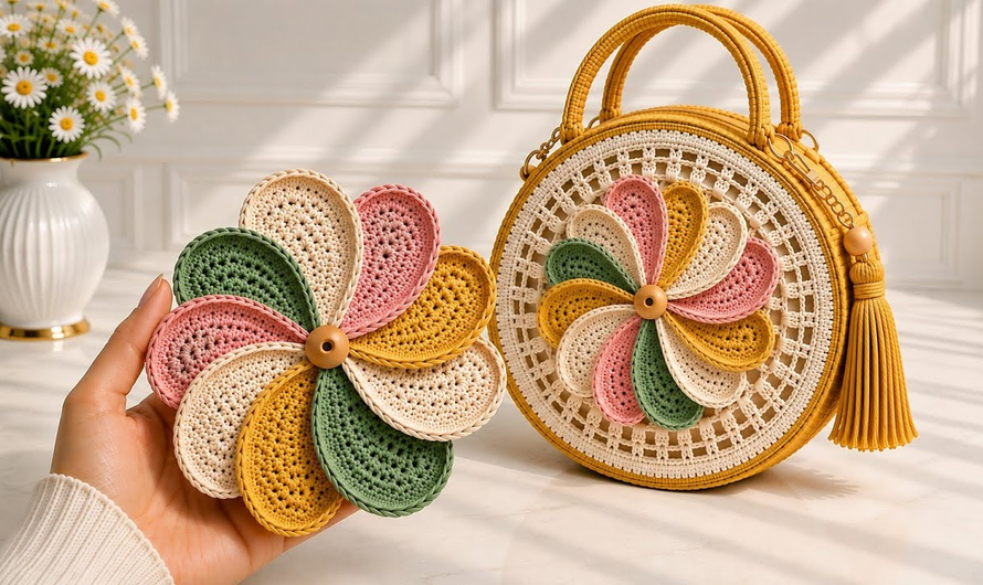 💕👜Crochet Flower Square Tote Bag | Blanket, Table Runner & Coaster 😘