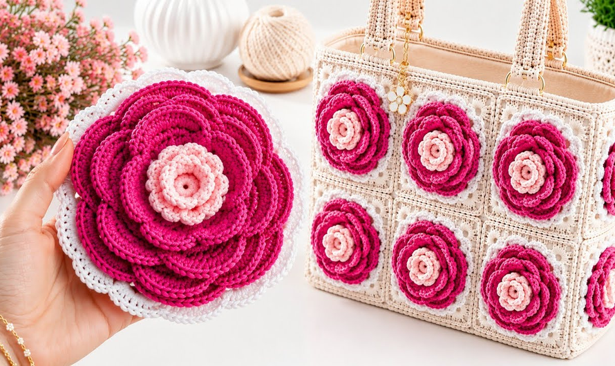 🌺👜How to Crochet Flower 3D Granny Square Bag💕