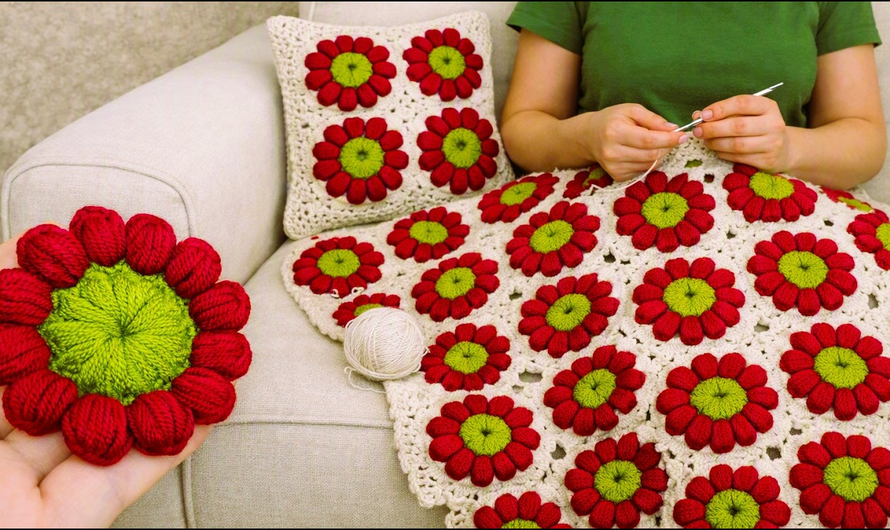 👜🌹🌺How to knit a very easy, super-soft blanket and pillow motif